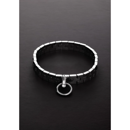 Ouch! Watchband Style Adjustable Collar with Gem Lock 43cm Black