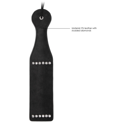 DIAMOND Studded Faux Leather Paddle - Elegant Impact Tool, Black, 32 cm