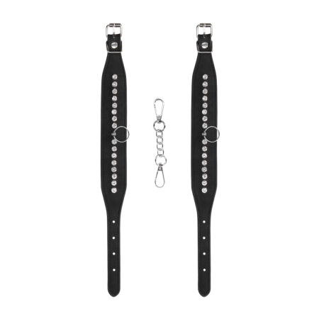 Rimba Diamond Line Adjustable Ankle Cuffs with Studded Accents, Black