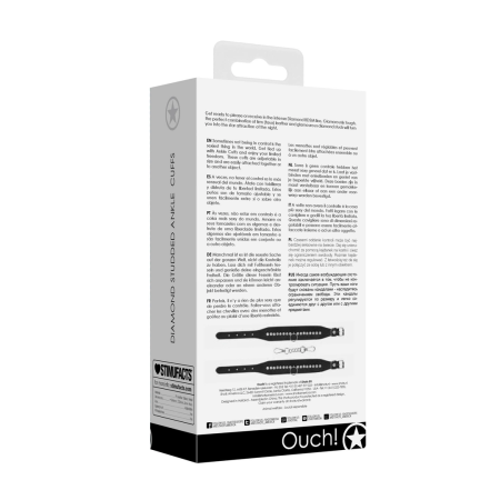 Rimba Diamond Line Adjustable Ankle Cuffs with Studded Accents, Black