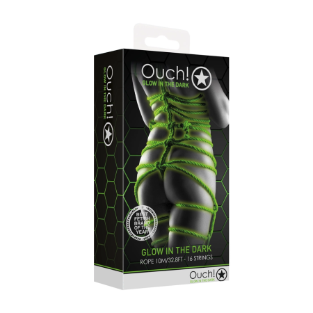 Ouch! Glow in the Dark Bondage Rope 10m - Luminous Green, Soft Fiber