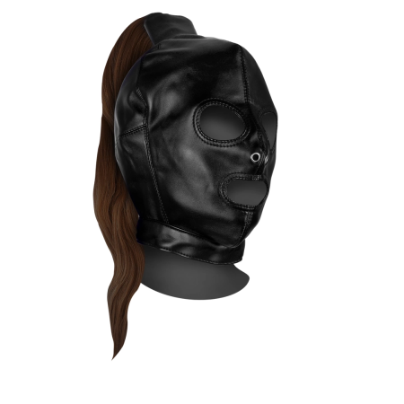 Ouch! Mask Black with Long Brown Ponytail - Adjustable Hood Design