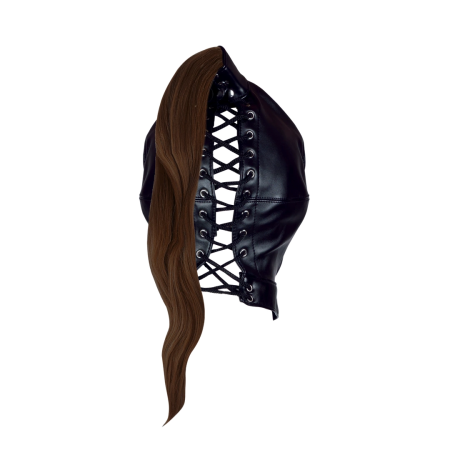 Ouch! Mask Black with Long Brown Ponytail - Adjustable Hood Design