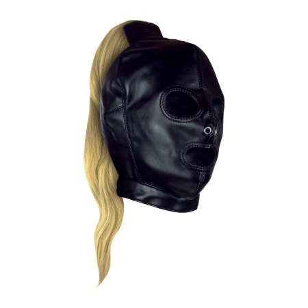 OUCH! Mask with Blonde Ponytail Black - Adjustable Faux Hair Hood