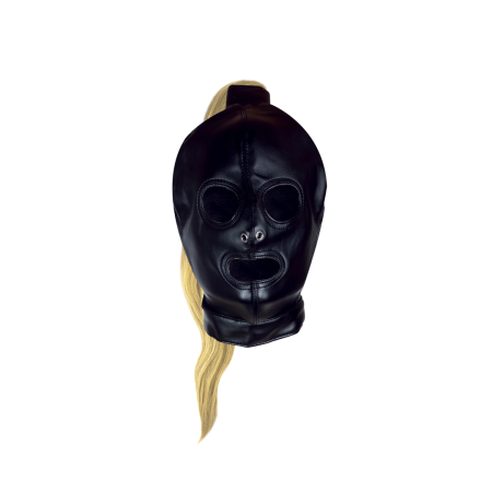 OUCH! Mask with Blonde Ponytail Black - Adjustable Faux Hair Hood