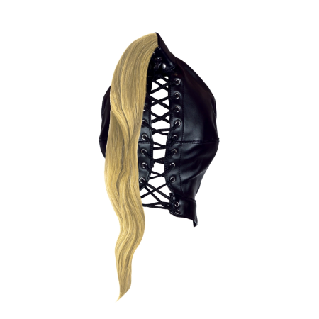 OUCH! Mask with Blonde Ponytail Black - Adjustable Faux Hair Hood