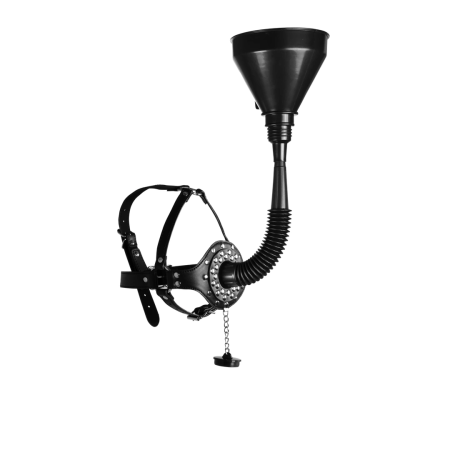 Shots Open Mouth Gag Head Harness Black with Detachable Funnel System