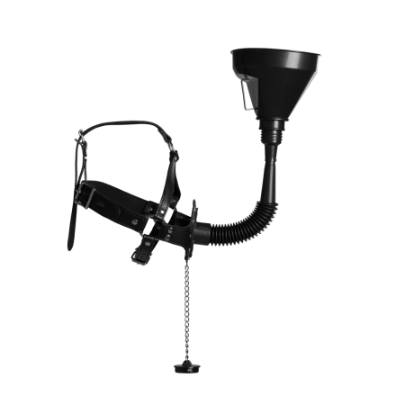 Shots Open Mouth Gag Head Harness Black with Detachable Funnel System