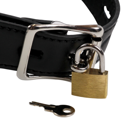 Ouch! Premium Open Mouth Plug Head Harness Black - Adjustable Leather Design