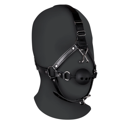 Shots Ouch! Adjustable Leather Head Harness with Breathable Ball Gag, Black