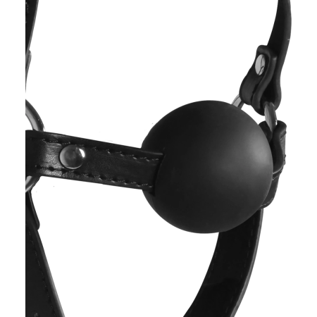 Ouch! Adjustable Black Head Harness with Integrated Blindfold & Ball Gag