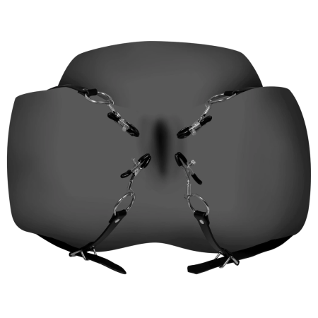 Ouch! Labia Spreader Adjustable Thigh Straps Black - PU Leather System