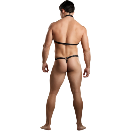 Male Power Gladiator Harness Thong with Choker L/XL Black