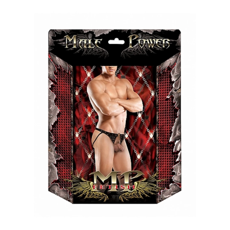 Male Power Cyclops Crotchless Jock S/M Black - Studded Ring Design