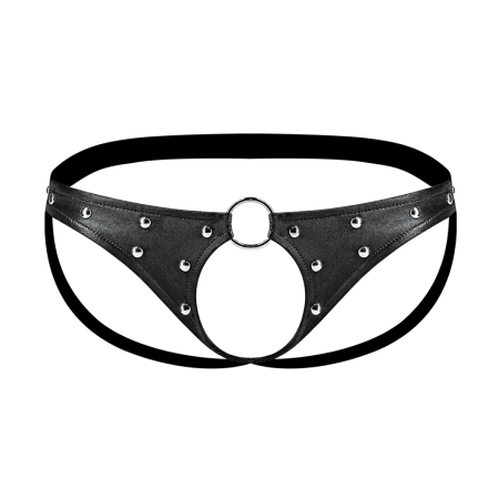 Male Power Cyclops Crotchless Jock S/M Black - Studded Ring Design