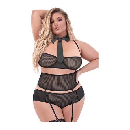 Magic Silk Office Romper 2X Black - Elegant Lingerie Set with Collar