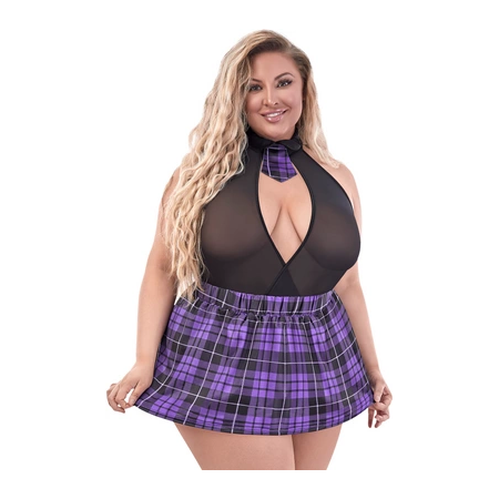 Magic Silk Dress Up Set 2X Purple - Halter Babydoll & Cheeky Panties