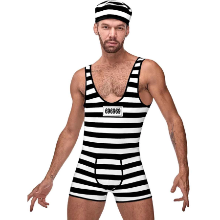 Male Power Hard Time L/XL Prisoner Costume Set with Cap