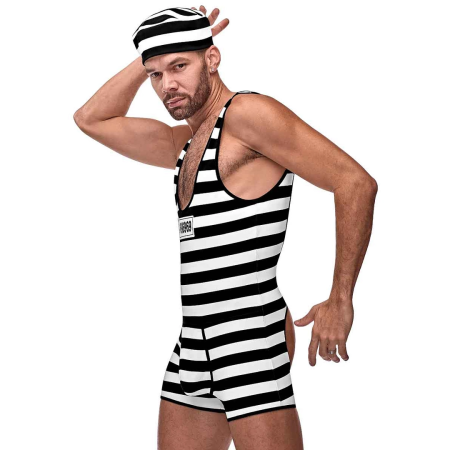 Male Power Hard Time L/XL Prisoner Costume Set with Cap