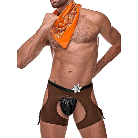 Male Power Cowboy Costume Set XL with Decorative Bandanna and Badge