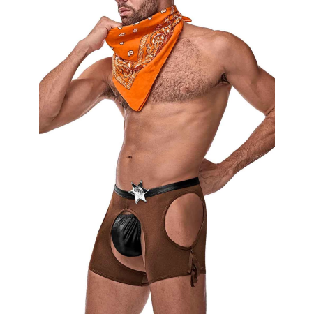 Male Power Cowboy Costume Set XL with Decorative Bandanna and Badge