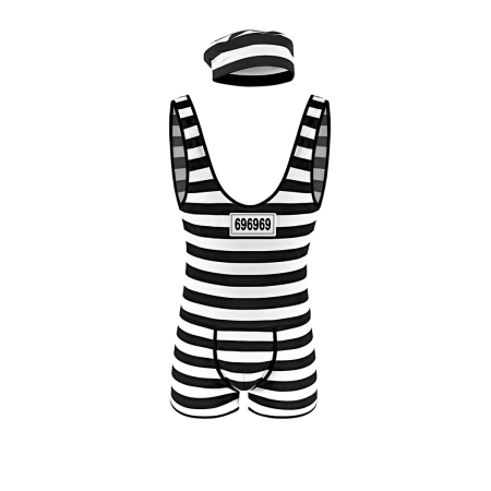 Male Power Hard Time S/M Themed One-Piece Costume with Cap