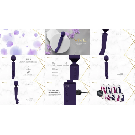 VIVE Kiku Double-Ended Wand with Flapping Stimulator, Purple, Silicone