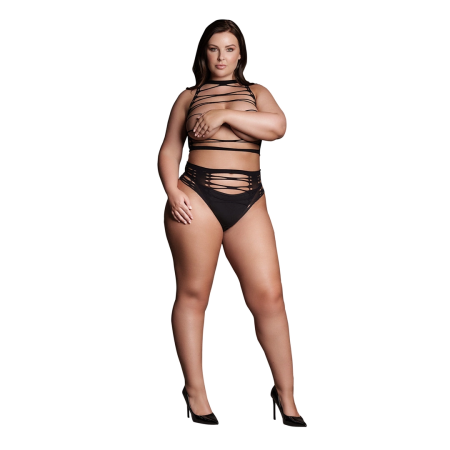 Helike XLV Plus Size Two-Piece Set with Open Cups - Crop Top & Panty
