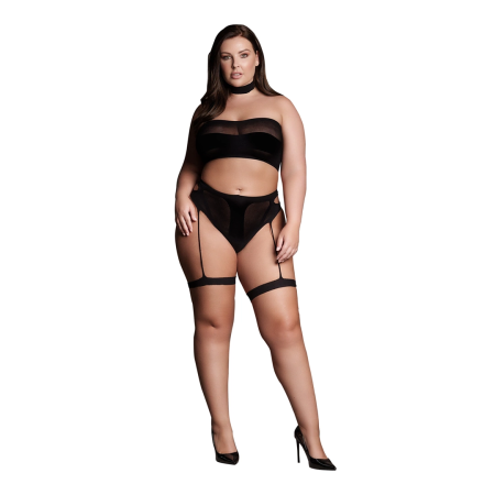 Ananke XII Plus Size 3-Piece Set: Choker, Bandeau Top & Garters