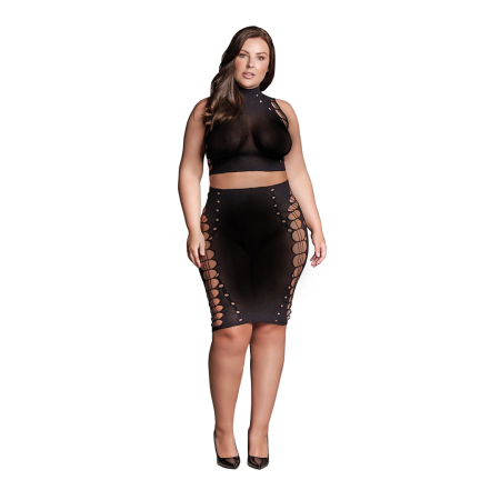 Kala XXXVII Plus Size Two-Piece Set - Turtleneck Crop Top & Skirt, Black