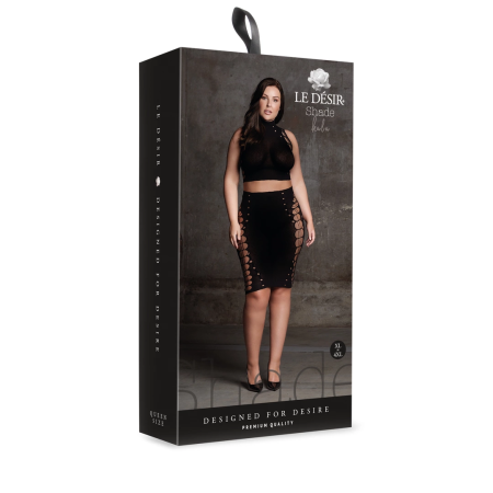 Kala XXXVII Plus Size Two-Piece Set - Turtleneck Crop Top & Skirt, Black
