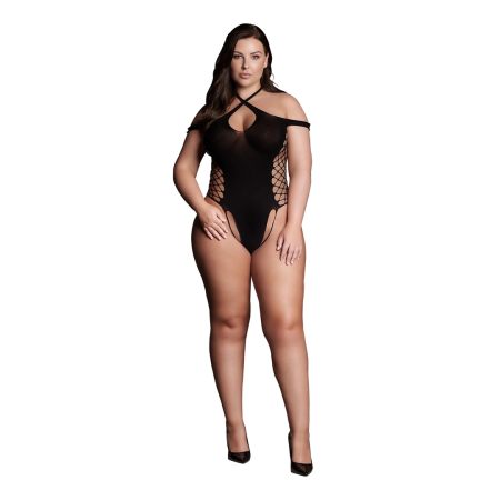 Leda XIII Plus Size Bodysuit with Crossed Neckline & Off-Shoulder Straps