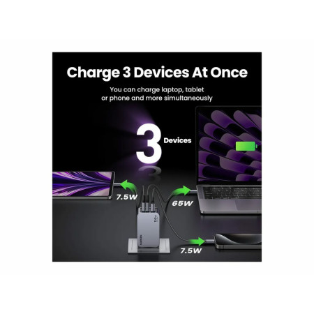 UGREEN Nexode Pro 100W, GaN, USB + 2x USB-C - pilkas