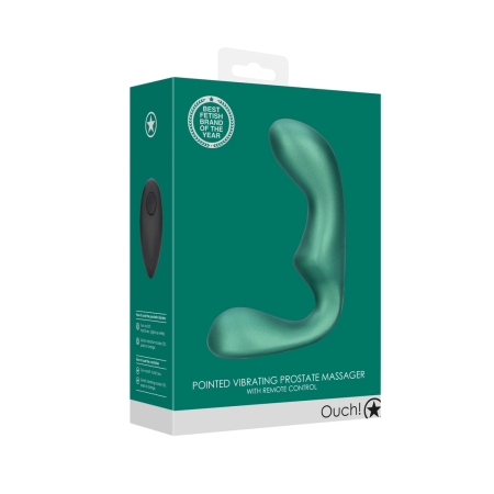 OUCH! Pointed Vibrating Prostate Stimulator Metallic Green Remote Control