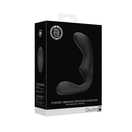 OUCH! Black Pointed Vibrating Prostate Device with Remote, Silicone
