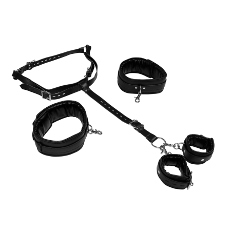 EasyToys Adjustable Body Harness with Thigh & Hand Cuffs Black