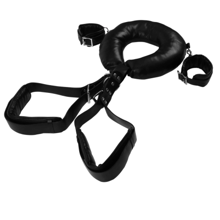 Ouch! Adjustable Padded Thigh Sling with Hand Cuffs Black - Comfort Restraint System