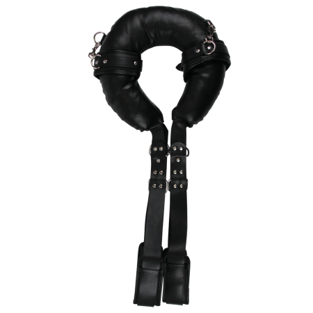 Ouch! Adjustable Padded Thigh Sling with Hand Cuffs Black - Comfort Restraint System