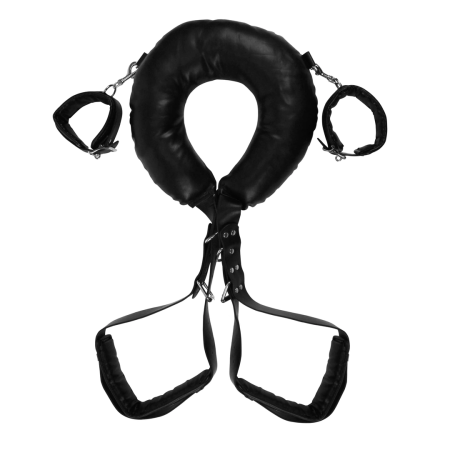 Ouch! Adjustable Padded Thigh Sling with Hand Cuffs Black - Comfort Restraint System