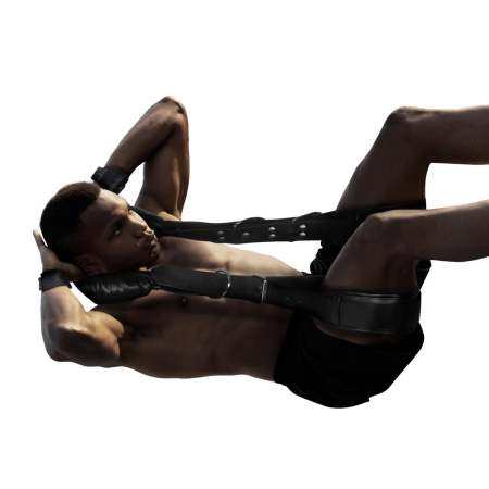 Ouch! Adjustable Padded Thigh Sling with Hand Cuffs Black - Comfort Restraint System