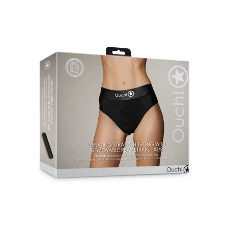 Shots Ouch! Vibrating Strap-On Panty XS/S Black with Adjustable Straps