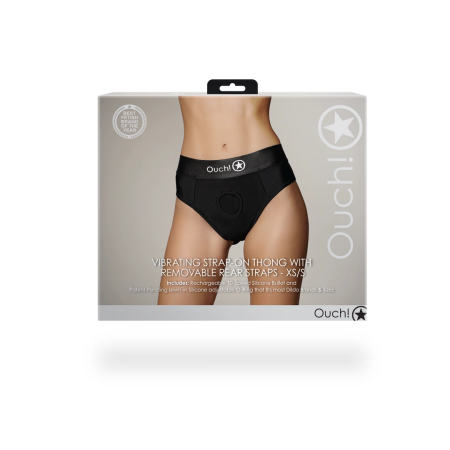 Shots Ouch! Vibrating Strap-On Panty XS/S Black with Adjustable Straps