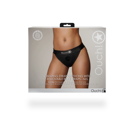 Shots Ouch! Vibrating Strap-On Thong M/L Black with Removable Straps