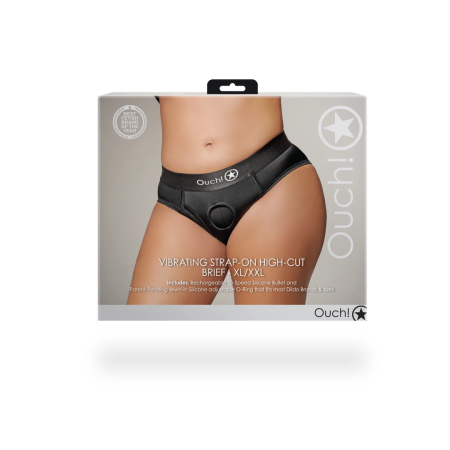 Sinner Gear Vibrating High-Cut Strap-On Brief XL/XXL Black Rechargeable