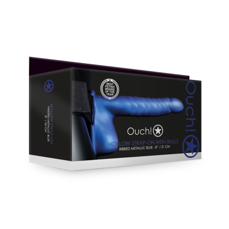 Ouch! Ribbed Hollow Intimate System with Adjustable Harness 21 cm