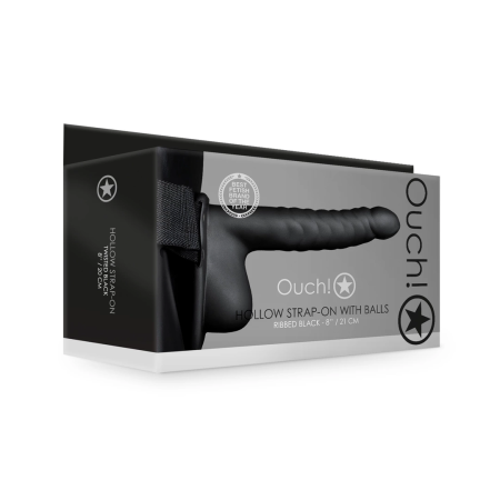 Ouch! Ribbed Hollow Intimate System with Anatomical Base 21 cm Black