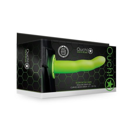 Ouch! Curved Hollow Strap-On 20 cm - Glow in the Dark, Adjustable Fit