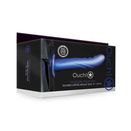 Ouch! Textured Curved Hollow Strap-On 20 cm Adjustable System Black