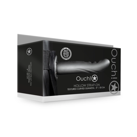 Ouch! Textured Curved Hollow Strap-On Adjustable 20 cm Black