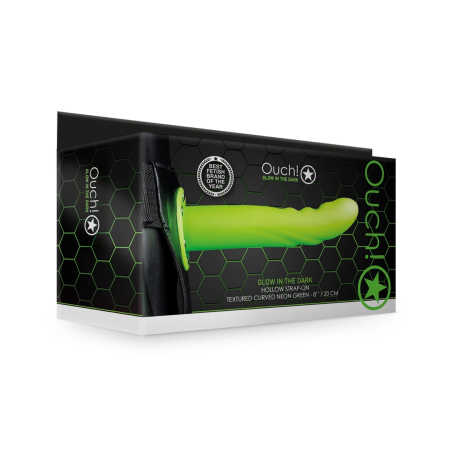 Ouch! Glow in the Dark Curved Hollow Strap-On Adjustable 20 cm